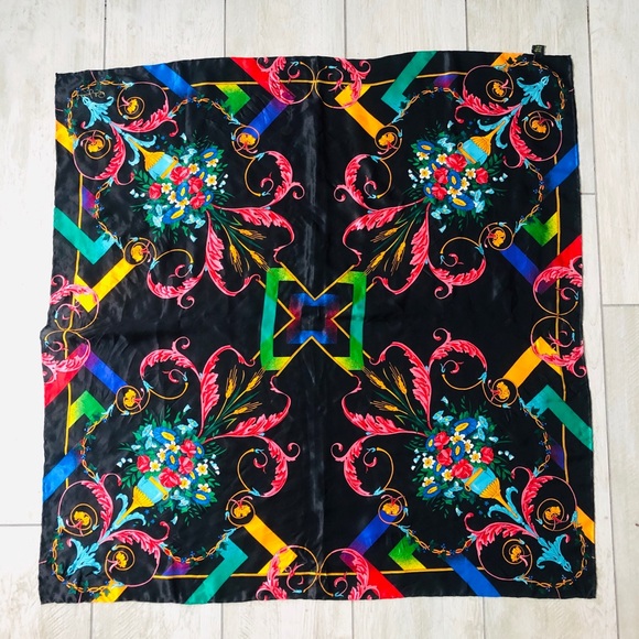 100% Silk Square Scarf Colorful Head Scarves 34x34 - Picture 2 of 8